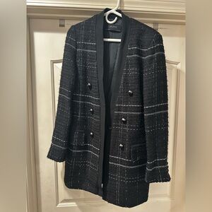 Zara Black Metallic Boucle Tweed Plaid Jacket